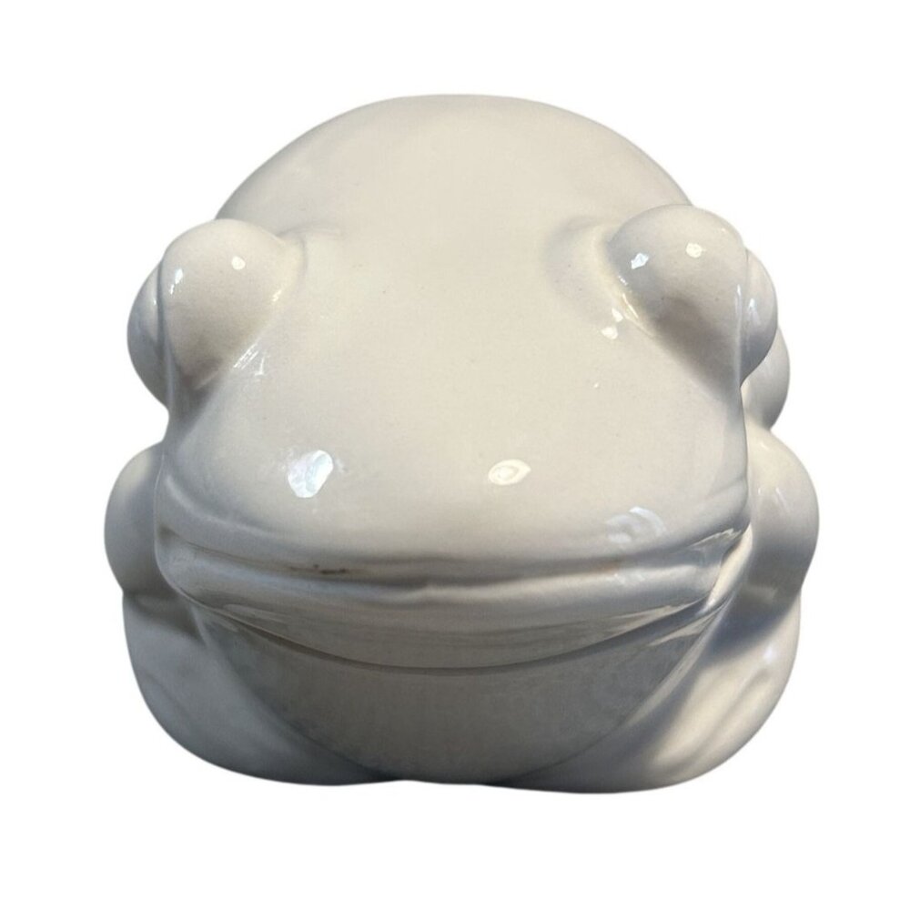 Vintage Nancy Lopez Ceramic Frog Trinket Box White 1970s Made In Japan